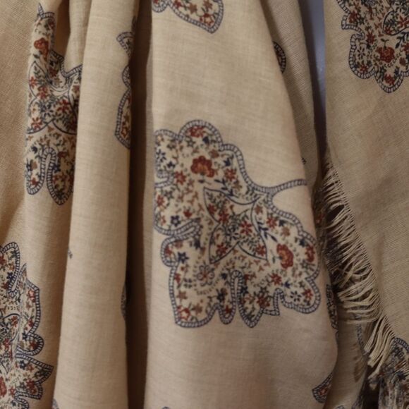 Vintage Brown Fringe Leaf Print Oversized Blanket Scarf Wrap 54x53 - Picture 10 of 10